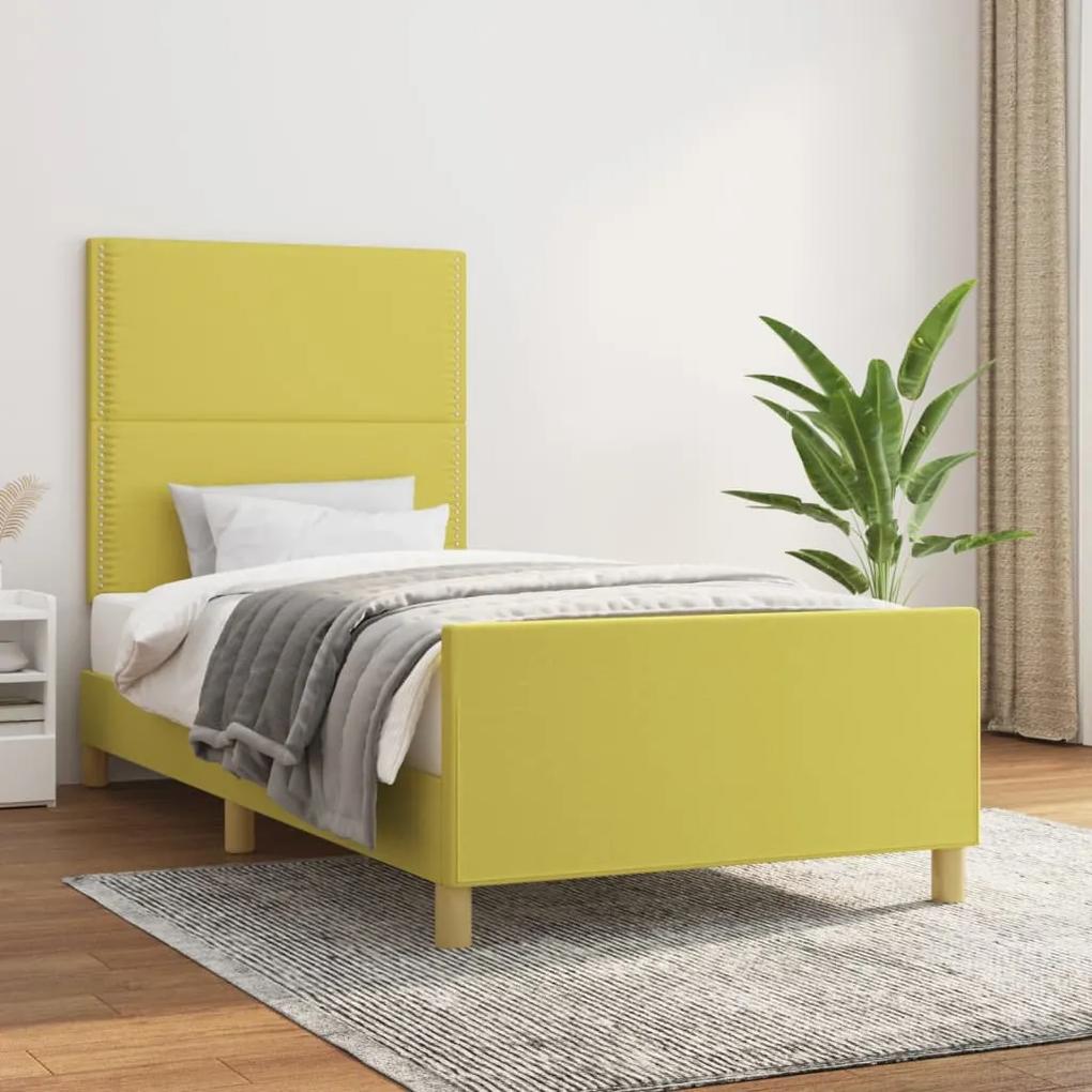 Cadru de pat cu tablie, verde, 100x200 cm, textil Verde, 100 x 200 cm, Culoare unica si cuie de tapiterie