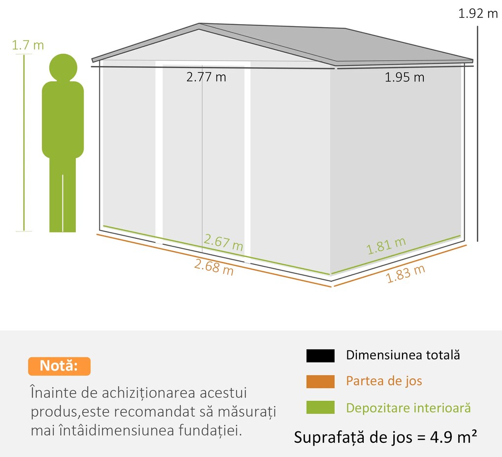 Outsunny Magazie de Grădină cu 4 Orificii de Ventilare și 2 Uși, Șopron pentru Depozitarea Uneltelor, 277x195x192 cm, Maro | Aosom Romania