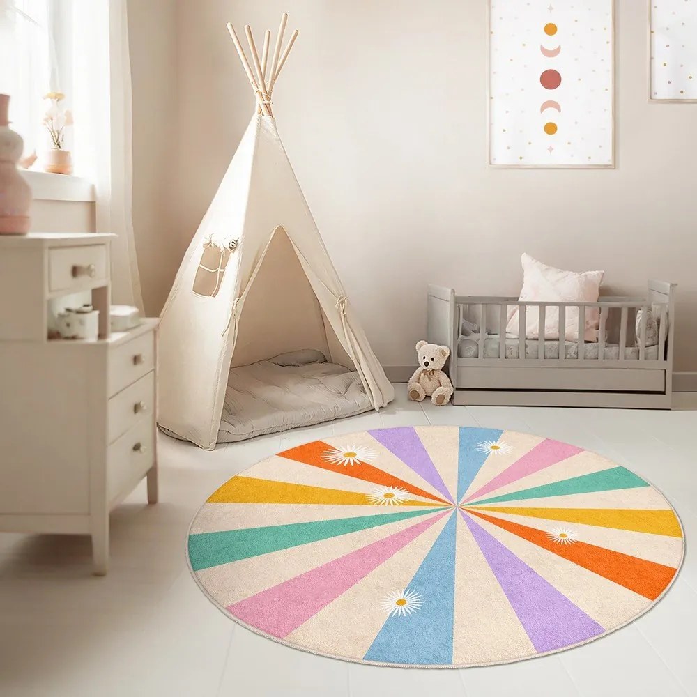 Covor pentru copii lavabil ø150 cm Rainbow Daisy – Mila Home