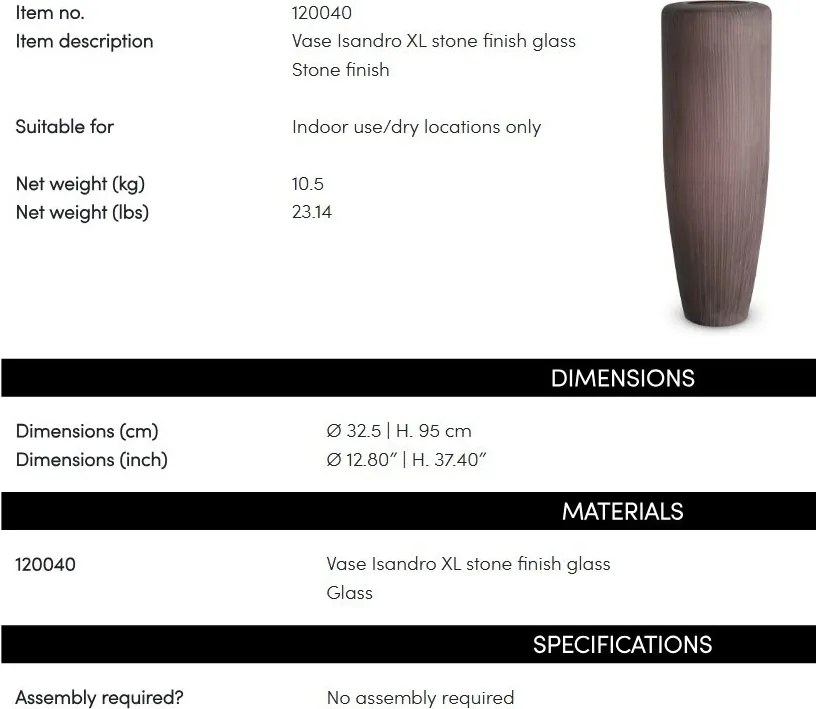 Vaza, Vas decorativ LUX din sticla Isandro XL