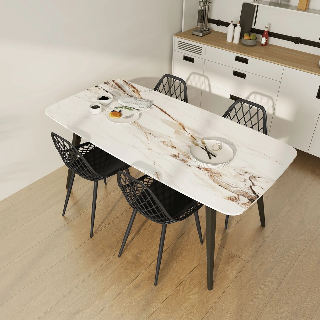 HOMCOM Set 4 Scaune Moderne cu Spătar Perforat Plastic și Metal Negru | Aosom Romania
