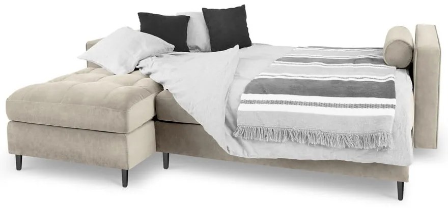 Colțar extensibil din catifea cu șezlong stânga Milo Casa Santo, bej