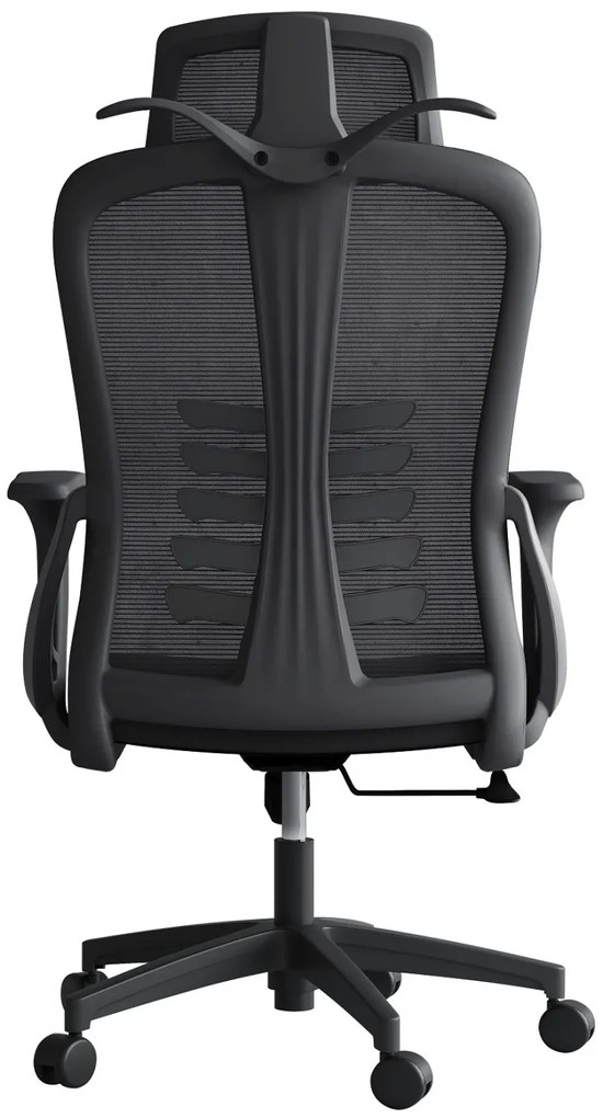 Scaun ergonomic Nicole-H, cu suport lombar cu chilă bionică, mecanism inclinare/blocare, umeras, pivotant, Mesh/Textil, Negru