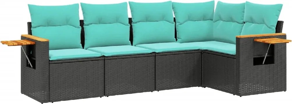 vidaXL Set mobilier de grădină cu perne, 5 piese, negru, poliratan
