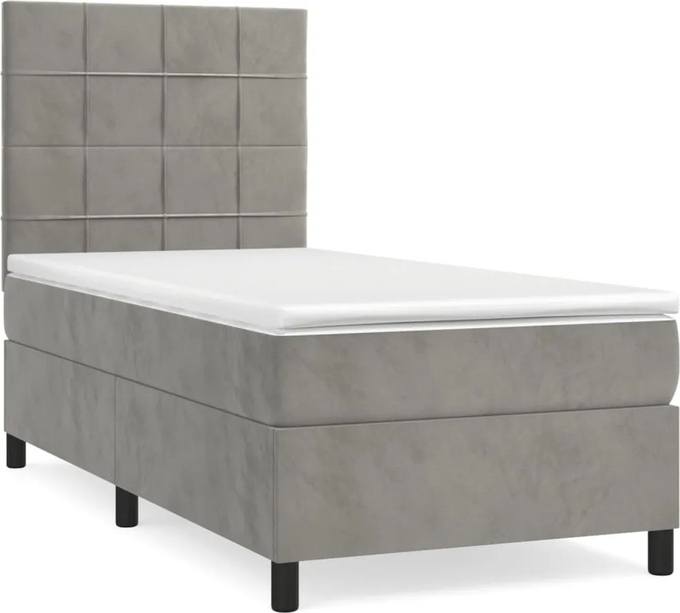 vidaXL Pat box spring cu saltea, gri deschis, 100x200 cm, catifea