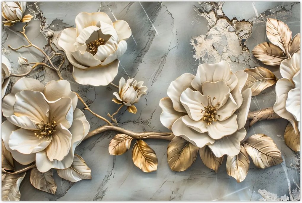Tablou - Marmură de fundal cu flori (90x60 cm)