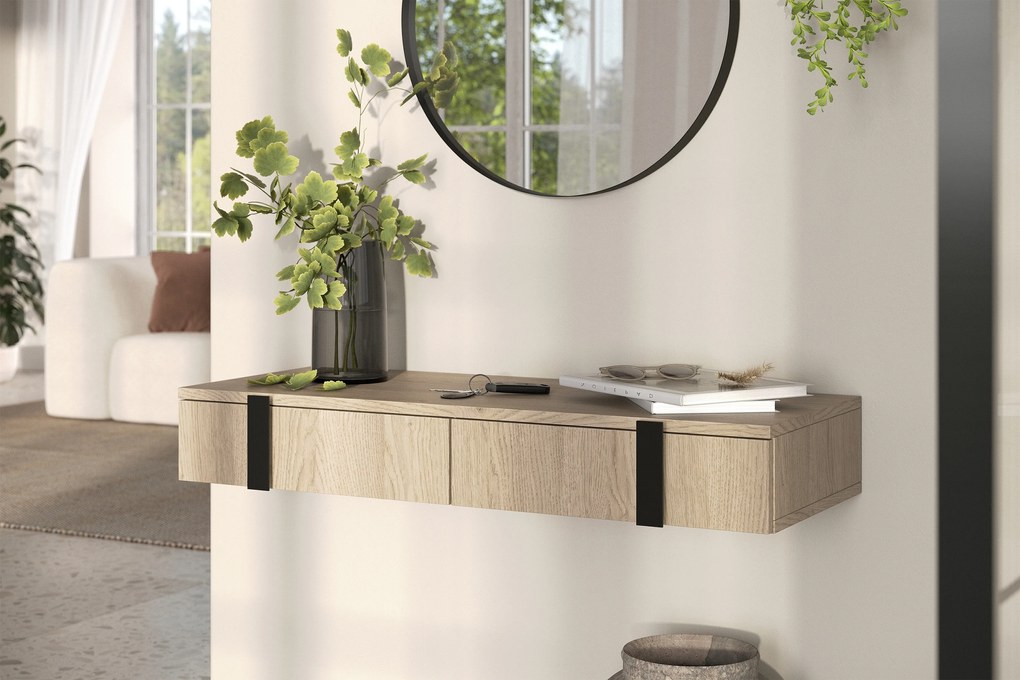 Consolă suspendată / măsuță de toaletă Verica - stejar burete / mânere negre