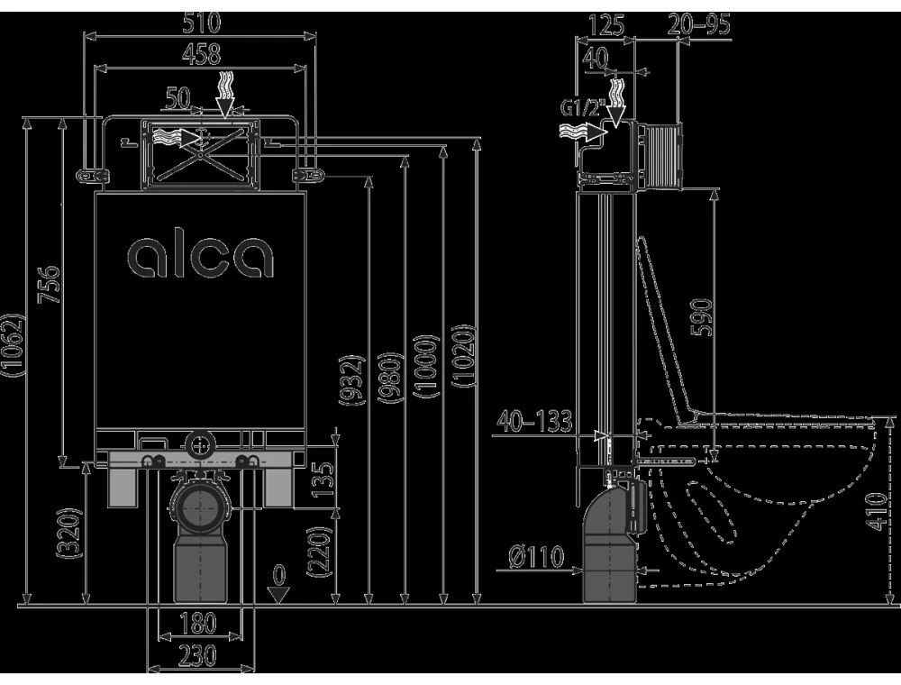 Rezervor pentru wc 6 L incastrat metal galvanizat Alcaplast 6 l