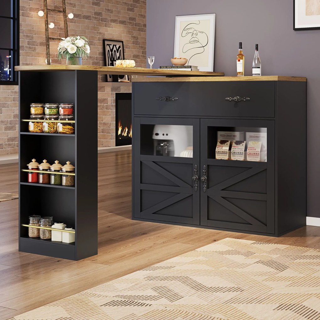 Masă de bar extensibilă cu spațiu de depozitare și funcție de rotire 360°, Negru | Aosom Romania