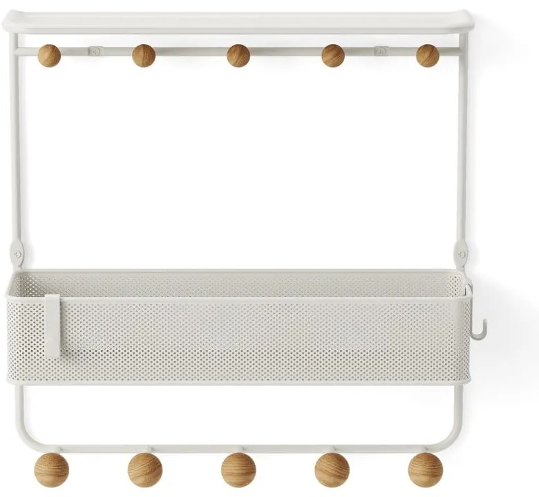 Cuier de perete alb/în culoare naturală cu raft din metal Estique – Umbra