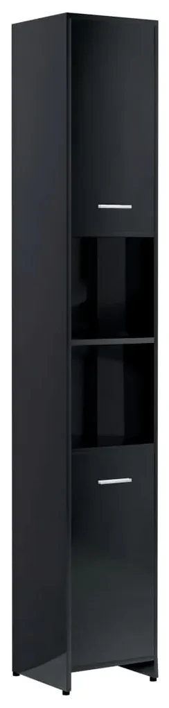 802604 vidaXL Dulap de baie, negru extralucios, 30x30x183,5 cm, PAL