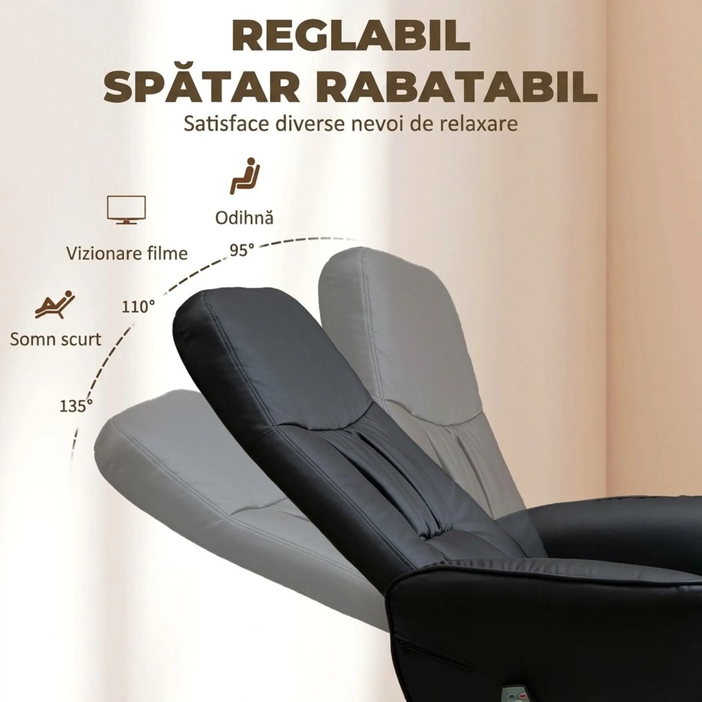 HOMCOM Fotoliu Relaxant cu Suport pentru Picioare, Reclinabil 145° cu Șezut Rotativ, cu 10 Puncte de Masaj, Negru | Aosom Romania