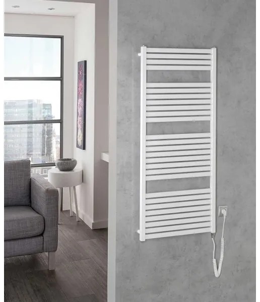 Radiator portprosop electric pentru baie Aqualine TONDI-E 600W/230V 133 cm alb drept