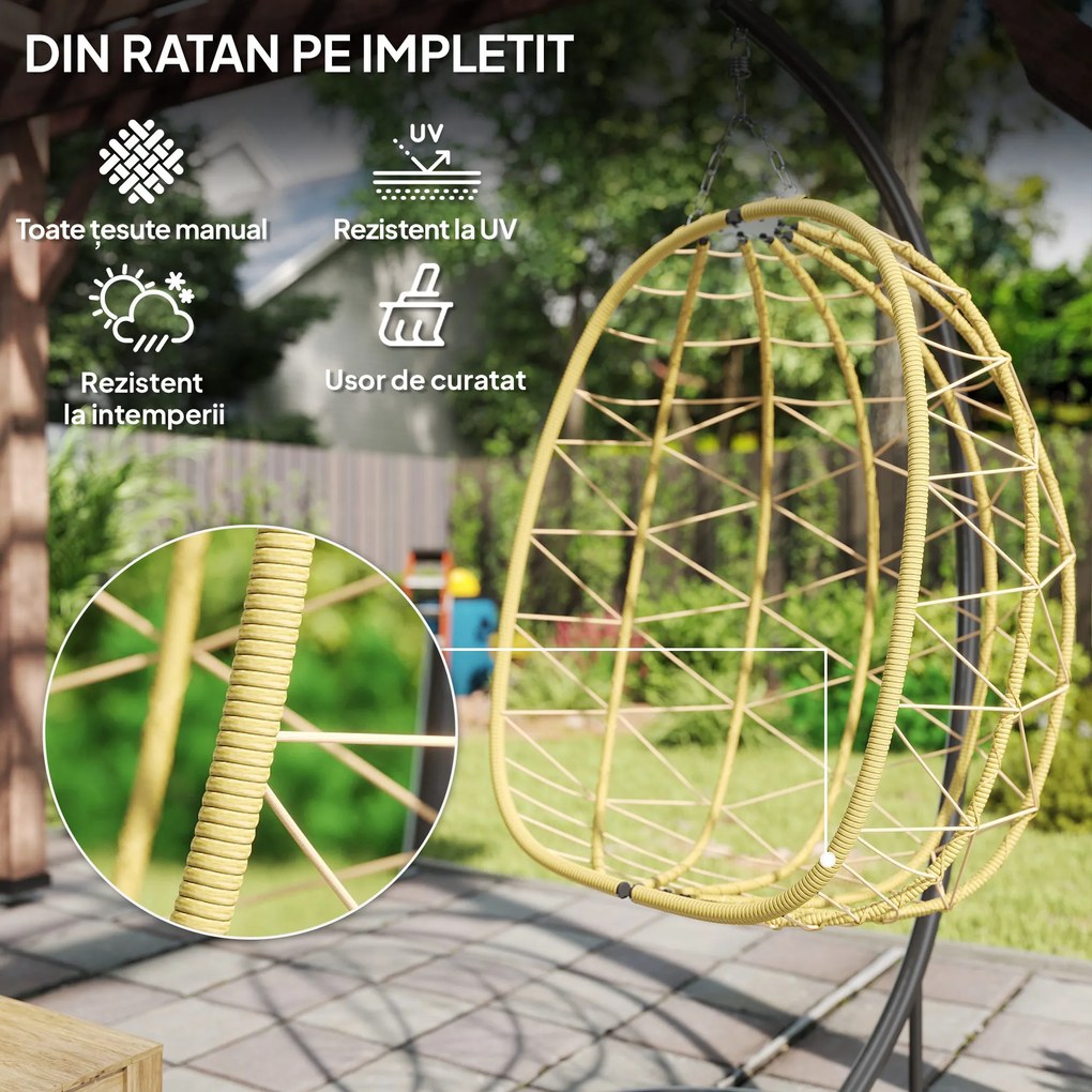 Outsunny Scaun Balansoar din Ratan din PE de Exterior cu Perna | Aosom Romania