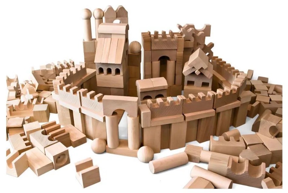 EkoToys - Set 220 cuburi din lemn natural