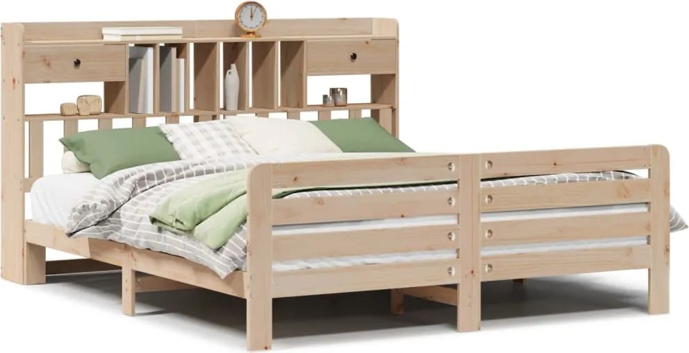 vidaXL Pat cu bibliotecă fără saltea, 180x200 cm, lemn masiv de pin