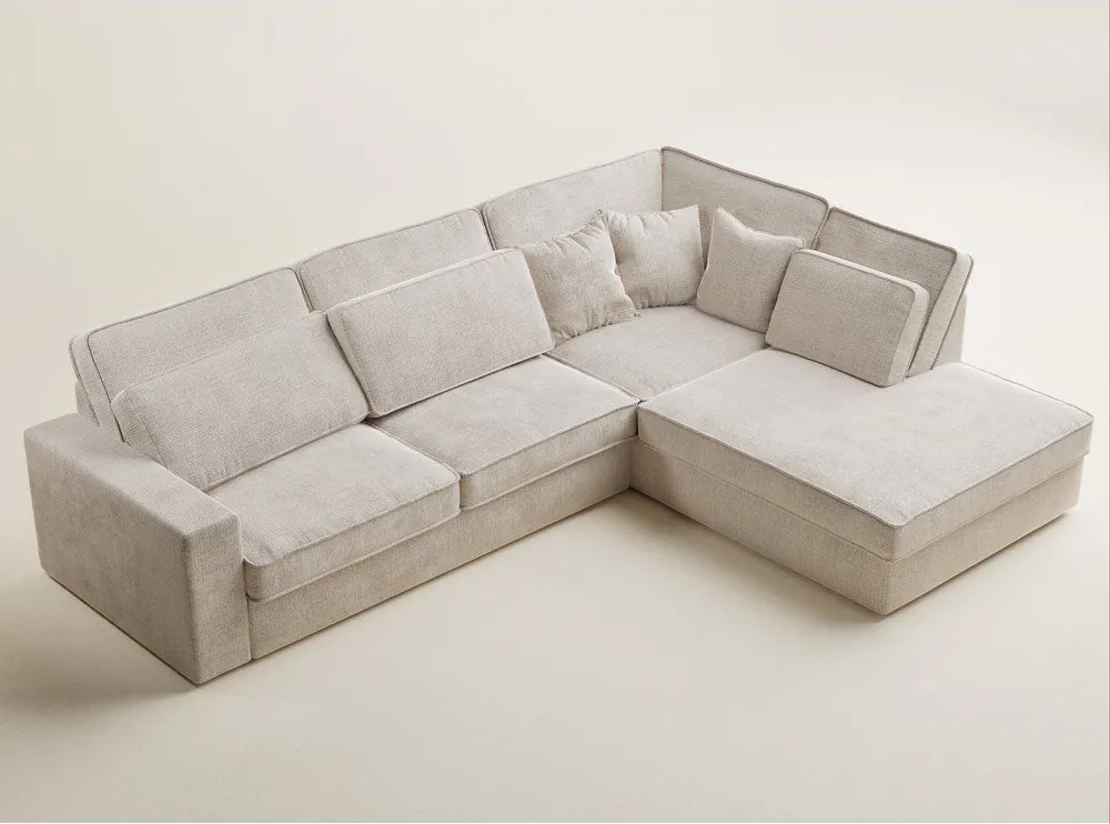 Colțar crem cu tapițerie din chenille (cu colț pe partea dreaptă/în formă de ”L”) Kirou – Maison de Rêve