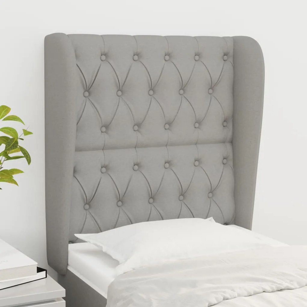 vidaXL Tăblie de pat cu aripioare gri deschis 83x23x118/128 cm textil