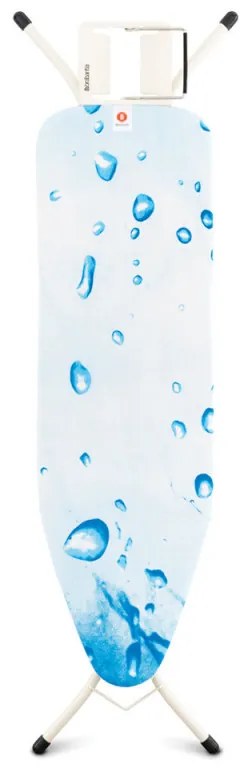 Masa de calcat Brabantia B 90300132, 124x38 cm, 7 pozitii de reglare, Suport fier de calcat, Alb/Albastru