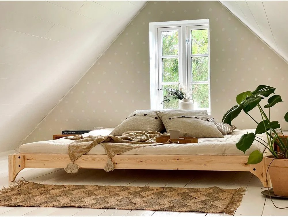 Pat matrimonial din lemn masiv de pin cu somieră 140x200 cm Elan – Karup Design