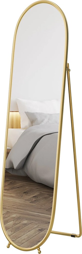 HOMCOM Oglindă Înaltă cu Cadru de Susținere, Oglindă Ovală pentru Dormitor sau Living, 40x4x160 cm, Auriu