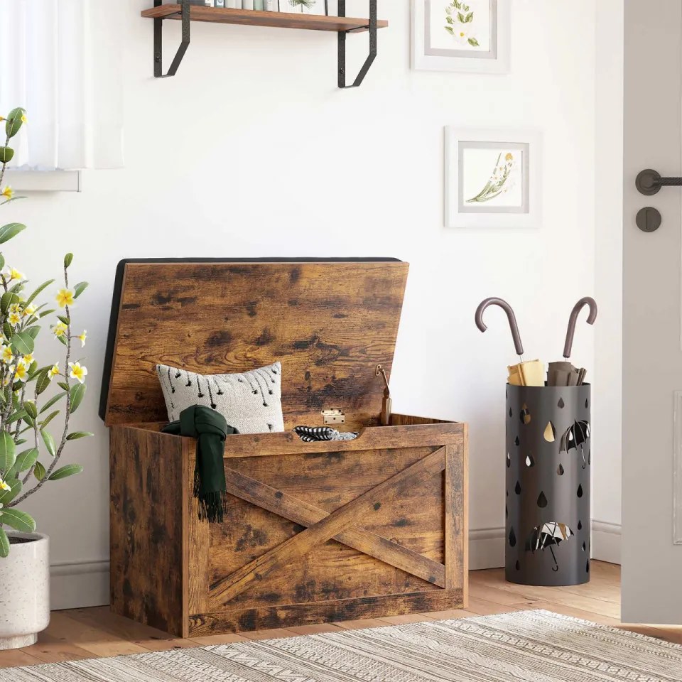 Bancuta Hol cu Spatiu de Depozitare, Maro Rustic, PAL