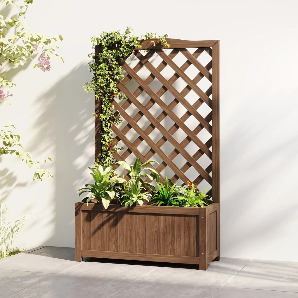 Outsunny Jardinieră cu spalier, ghiveci pentru plante cățărătoare, legume, flori, din lemn masiv, 70 x 28 x 117 cm maro închis | Aosom Romania