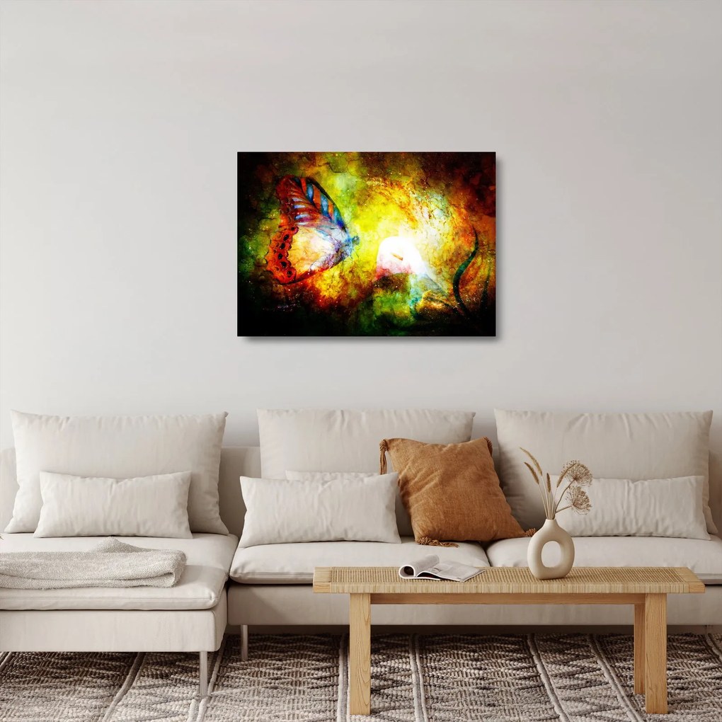 Tablou pe sticlă - Fluture spațial (70x50 cm)