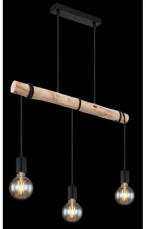 Lustra cu 3 pendule design rustic Gregor negru, natural