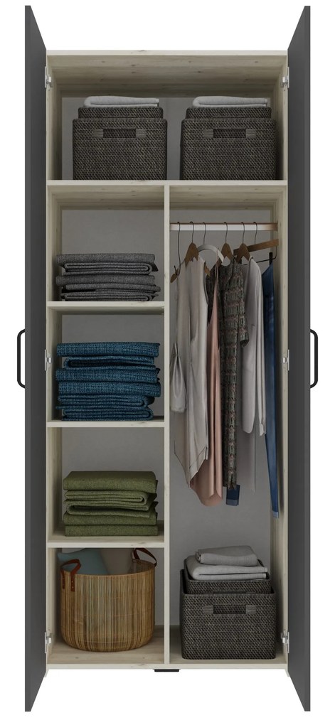 Set dormitor Malmo V18, Pat 200 x 90 cm, Stejar Alb/Antracit