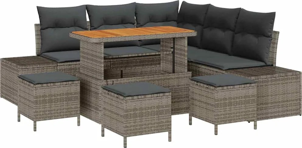 vidaXL Set de canapele pentru grădină cu pernă 9 pcs Gri Rattan poli