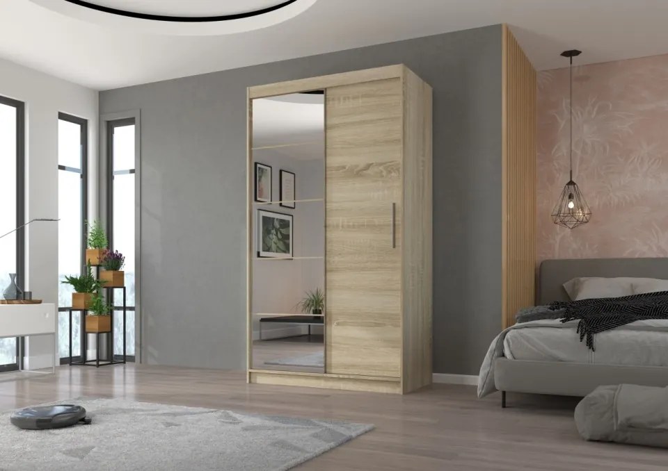 Dulap cu usi glisante si oglinda 120x215 cm, Esti, ADRK Furniture (Culoare: Sonoma)