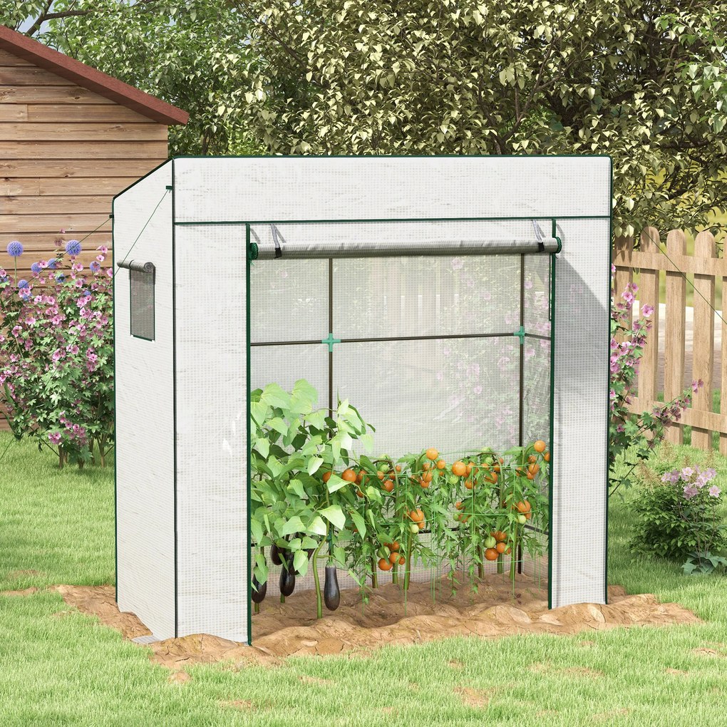 Outsunny Seră de Grădină cu Acoperiș Înclinat, 2 Ferestre și Ușă Rulabilă, Seră pentru Cultivare cu Structură din Oțel, Acoperire Anti-UV din PE, pentru Grădină, Legume, Flori, 196x77x197 cm, Alb | Aosom Romania