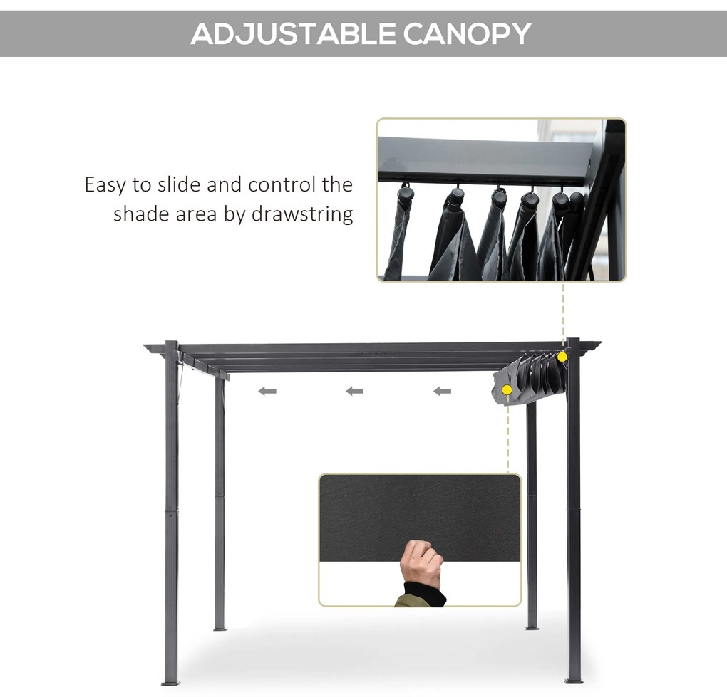 Pergolă pavilion Outsunny cu acoperiș culisant pentru terasă de grădină Alu Gri cărbune+Gri închis 3x3x2,23 m | Aosom Romania