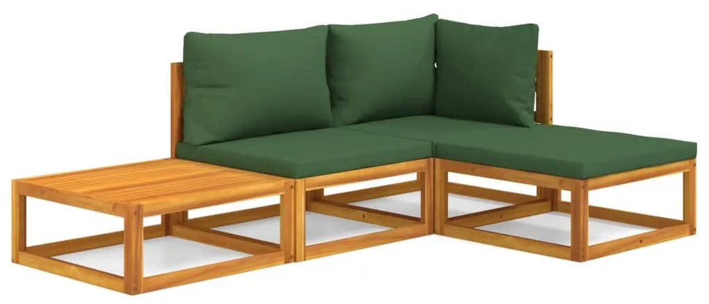 3155308 vidaXL Set mobilier de grădină cu perne verzi, 4 piese, lemn masiv