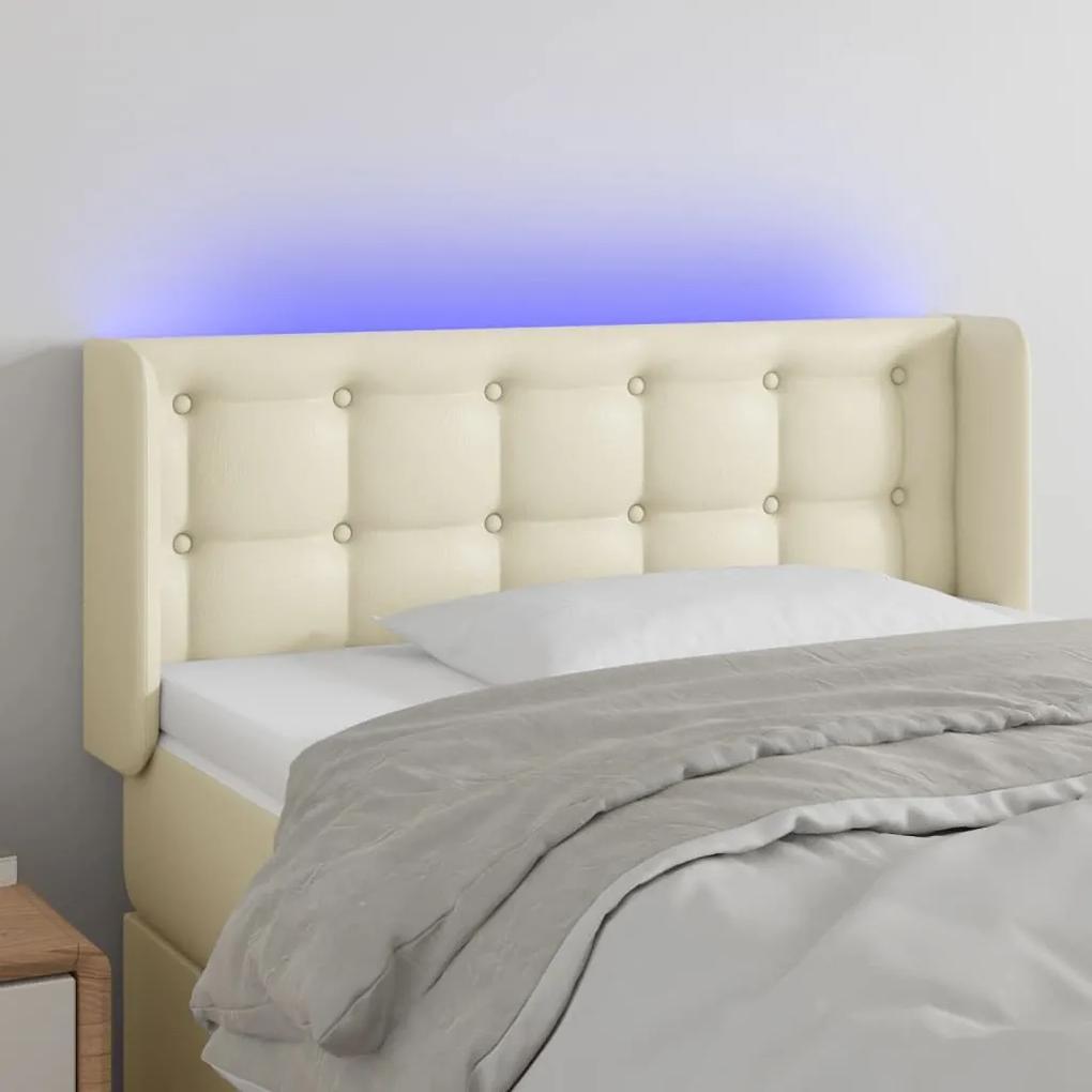 3123322 vidaXL Tăblie de pat cu LED, crem, 103x16x78/88 cm, piele ecologică