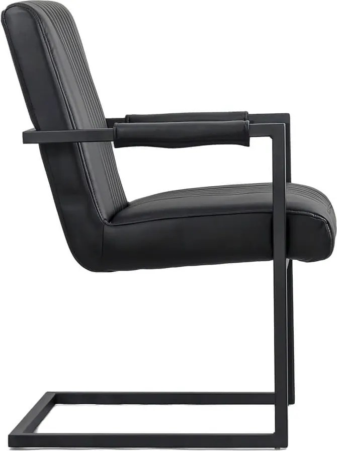 Scaun vizitator negru OFF 834 din piele sintetică cu mânere metalice și cadru vopsit