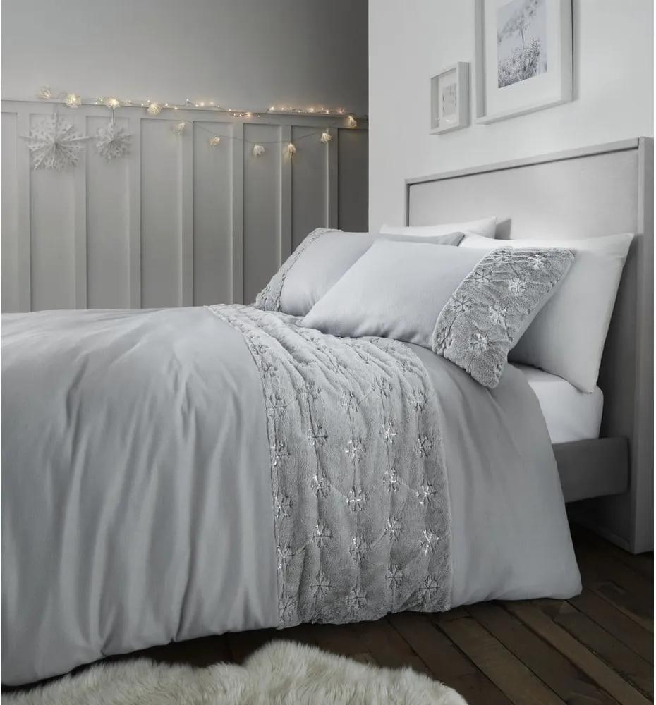 Lenjerie de pat din fleece Catherine Lansfield Snowflake, 200 x 200 cm, gri