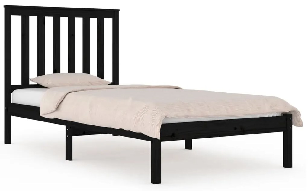3103807 vidaXL Cadru de pat mic single, negru, 75x190 cm, lemn masiv de pin