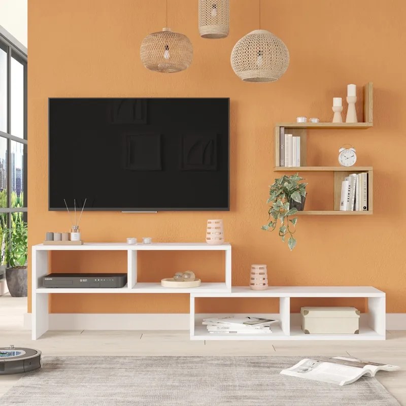 Set mobilier living Kakomo, Pako World, Alb-Natural, 170x29x43 cm