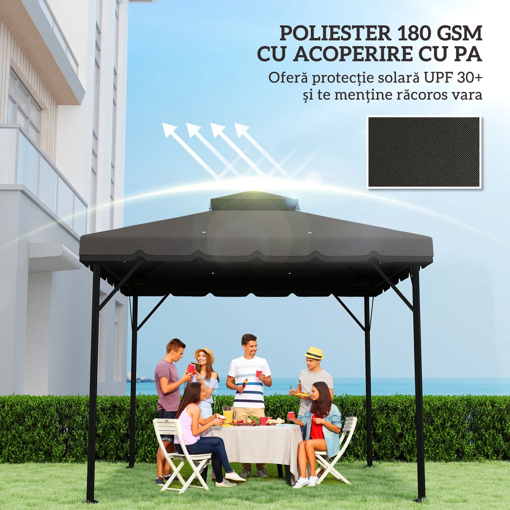 Outsunny Acoperiș de Rezervă pentru Pavilion 3x3 m de Grădină, Husă pentru Pavilion cu Două Nivele Rezistentă la Apă din Țesătură 180g/㎡ Anti-UV 30+ cu 8 Orificii de Drenaj, Gri | Aosom Romania