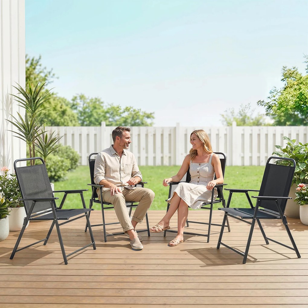 Outsunny Set de 4 Scaune de Camping Pliabile cu Spătar Înalt Șezut Lat și Cotiere Țesătură Textilene Respirabilă Negru | Aosom Romania