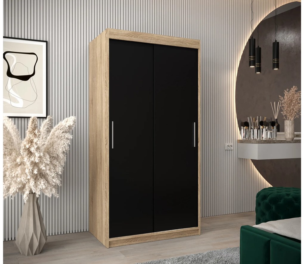 Dulap de haine 100 cm Toki (stejar sonoma + negru mat). 1064801