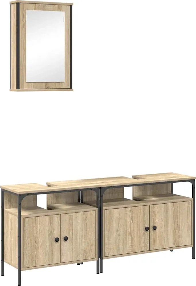 vidaXL Set de mobilier pentru baie cu raft 3 pcs Maro Lemn compozit