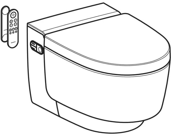 Set vas wc cu functie de bideu rimless suspendat cu capac soft close, ornament crom, Geberit AquaClean Mera Comfort