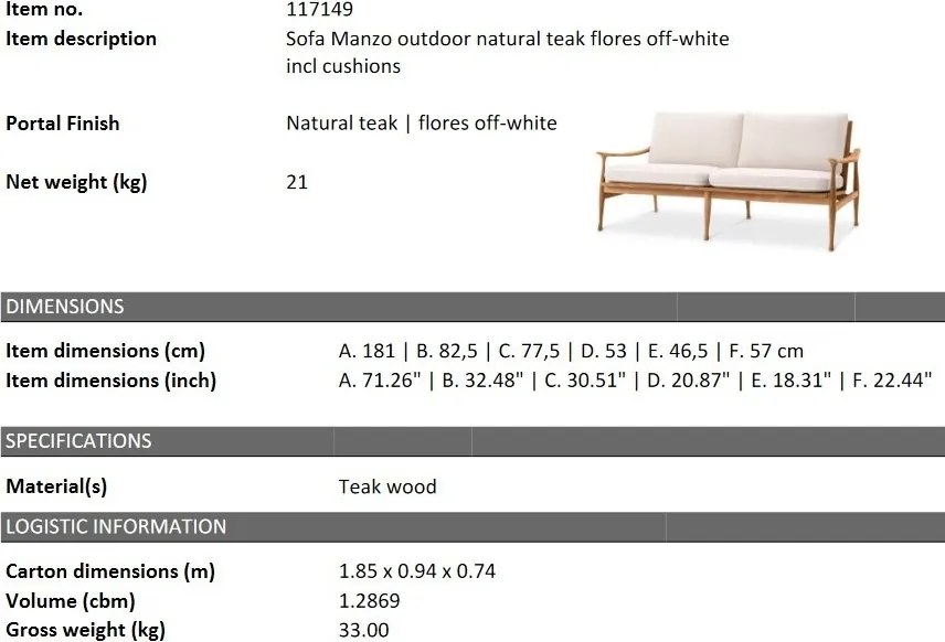 Canapea eleganta pentru exterior design LUX Manzo natur / flores off-white