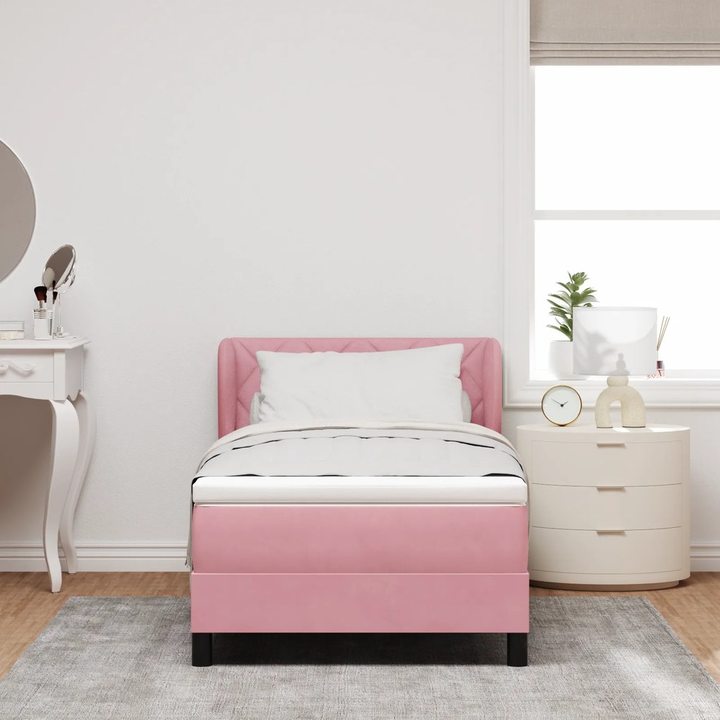 vidaXL Cadru de pat cu saltea Roz 90x200 cm Catifea