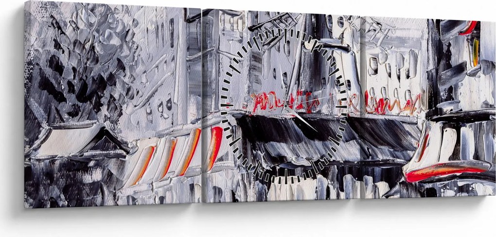 Tablou - Strada din Paris, pictură în ulei (cu ceas) (90x30 cm)
