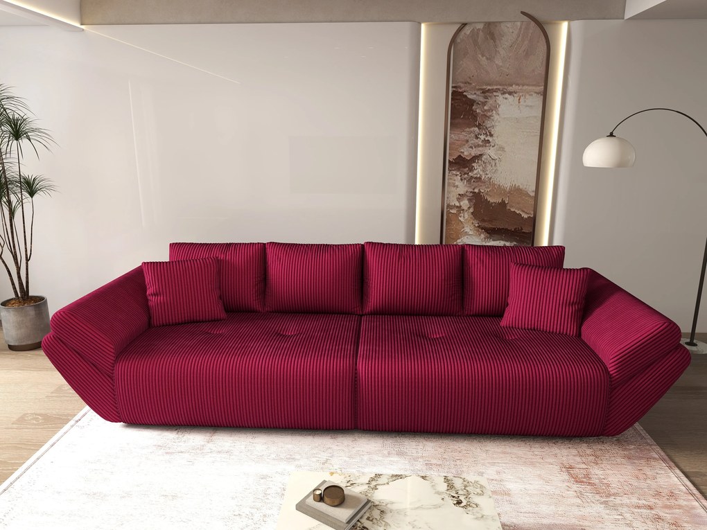 Canapea extensibilă dumonde cu ladă de depozitare si sezut confortabil din spuma high-density, Berlin Zoom Red 300x100 cm