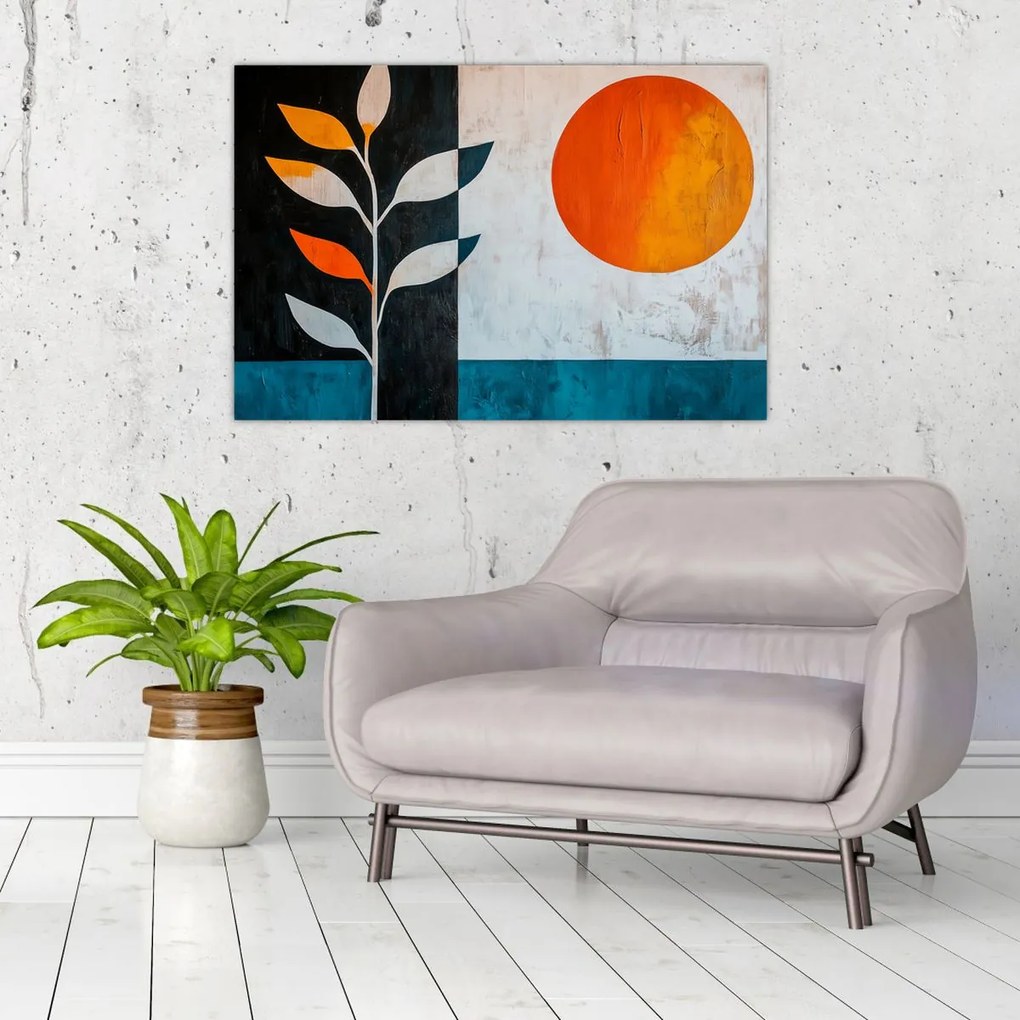 Tablou - Abstracție cu plantă și soare (90x60 cm)
